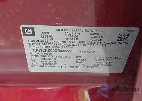 2016 Chevrolet Suburban Lt z USA, uszkodzony, nr VIN 1GNSCHKCOGR433336